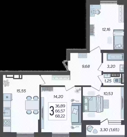 
   Продам 3-комнатную, 68.22 м², Жириновского ул, 1к6

. Фото 6.