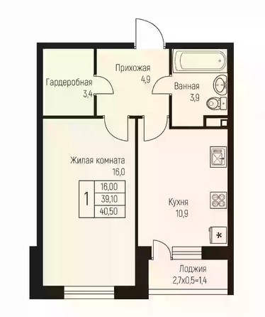 
   Продам 1-комнатную, 40.5 м², Nova Vita (Нова Вита), дом 2

. Фото 7.