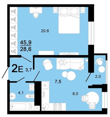 
   Продам 2-комнатную, 45.9 м², Горячий, литера 3

. Фото 1.
