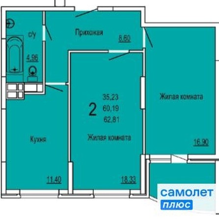 
   Продам 2-комнатную, 63 м², Командорская ул, 15

. Фото 1.