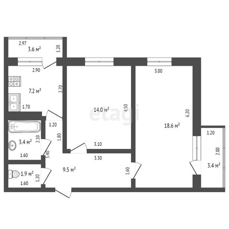 
   Продам 2-комнатную, 57 м², Корчагинский пер, 3

. Фото 12.