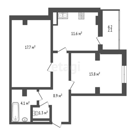 
   Продам 2-комнатную, 59.8 м², Гаражный пер, 9

. Фото 10.