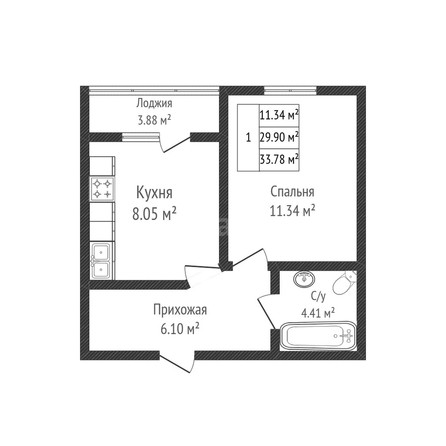 
   Продам 1-комнатную, 30 м², Беговая ул, 56/2

. Фото 1.