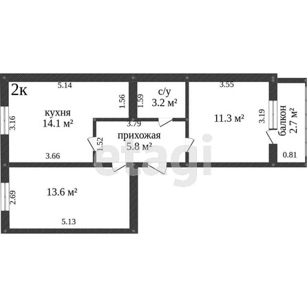 
   Продам 2-комнатную, 58.7 м², Восточно-Кругликовская ул, 28

. Фото 12.