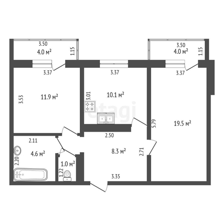 
   Продам 2-комнатную, 56.3 м², 3-я Целиноградская ул, 4

. Фото 9.