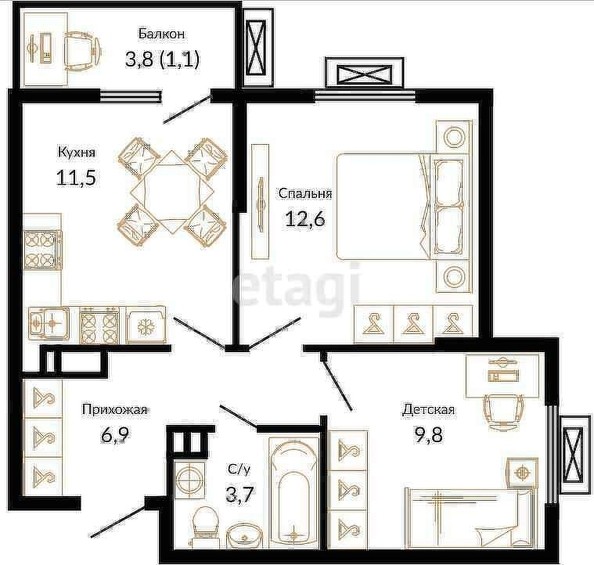 
   Продам 2-комнатную, 45.6 м², Даниила Смоляна ул, 71к3

. Фото 1.