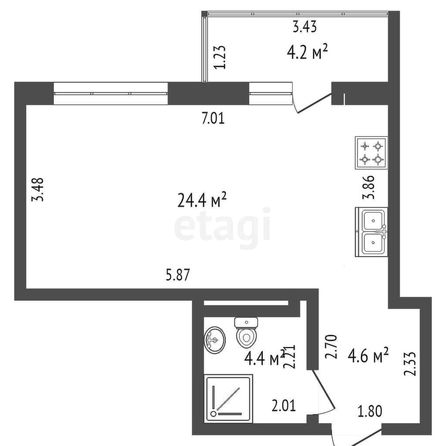 
   Продам студию, 33.4 м², Старокубанская ул, 123а/1

. Фото 1.