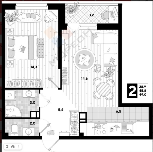 
   Продам 2-комнатную, 49 м², Константина Гондаря ул, 99

. Фото 24.