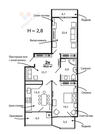 
   Продам 2-комнатную, 90.5 м², Бородинская ул, 10

. Фото 28.