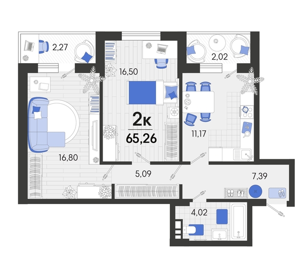 
   Продам 2-комнатную, 65.15 м², Белые росы, литера 8

. Фото 17.