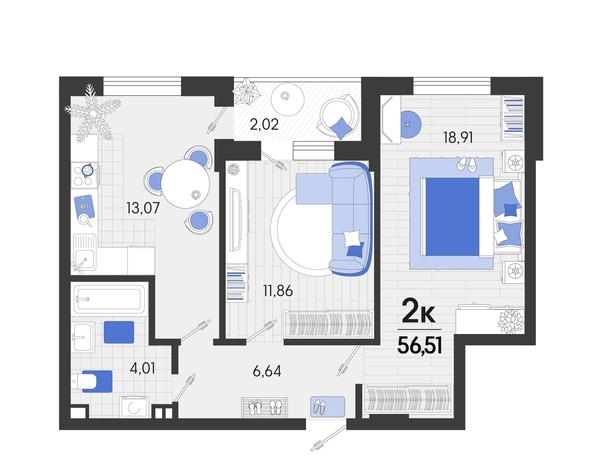 
   Продам 2-комнатную, 56.9 м², Белые росы, литера 8

. Фото 8.