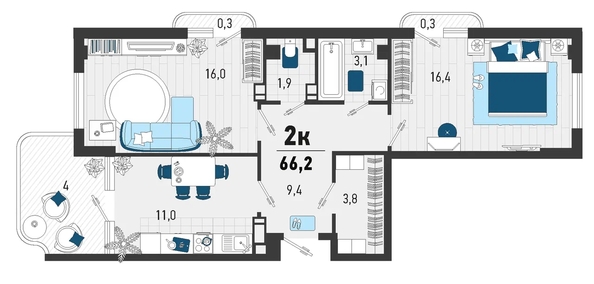 
   Продам 2-комнатную, 63.3 м², Конечная ул, 2

. Фото 24.