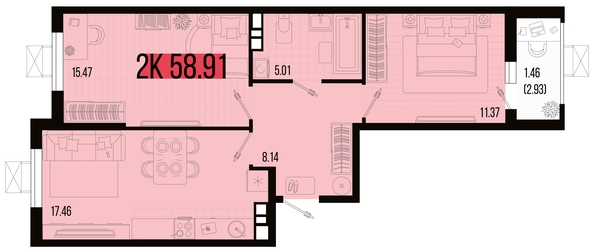 
   Продам 2-комнатную, 58.91 м², Цветной бульвар, литер 2

. Фото 7.
