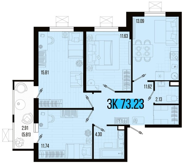 
   Продам 3-комнатную, 73.23 м², Цветной бульвар, литер 2

. Фото 4.
