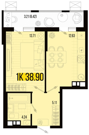
   Продам 1-комнатную, 38.9 м², Цветной бульвар, литер 3

. Фото 4.