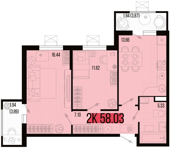 
   Продам 2-комнатную, 58.03 м², Цветной бульвар, литер 3

. Фото 4.