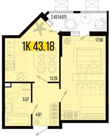 
   Продам 1-комнатную, 43.18 м², Цветной бульвар, литер 3

. Фото 4.