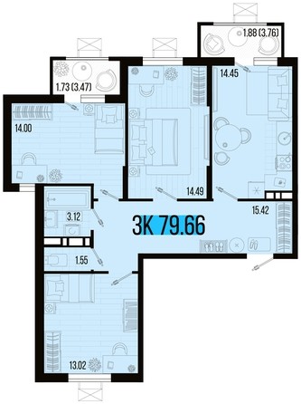 
   Продам 3-комнатную, 79.66 м², Цветной бульвар, литер 1

. Фото 4.