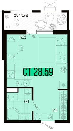 
   Продам 1-комнатную, 28.59 м², Цветной бульвар, литер 1

. Фото 4.