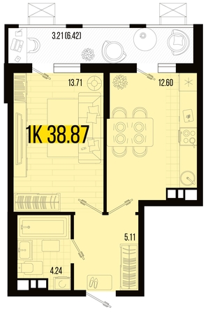 
   Продам 1-комнатную, 38.87 м², Цветной бульвар, литер 1

. Фото 8.