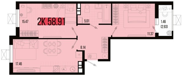 
   Продам 2-комнатную, 58.91 м², Цветной бульвар, литер 1

. Фото 4.