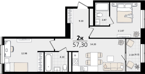 
   Продам 2-комнатную, 57.3 м², Патрики, литер 4.1

. Фото 4.