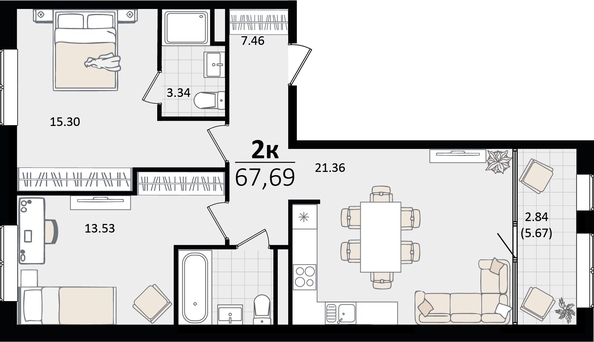 
   Продам 2-комнатную, 67.69 м², Патрики, литер 4.1

. Фото 4.