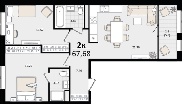 
   Продам 2-комнатную, 67.68 м², Патрики, литер 4.1

. Фото 4.