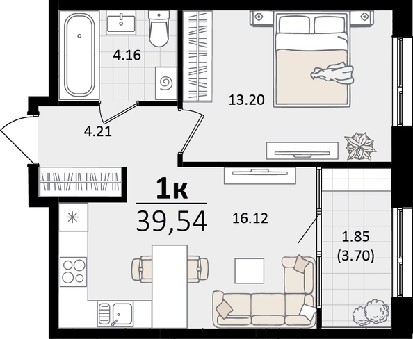 
   Продам 1-комнатную, 39.54 м², Патрики, литер 2

. Фото 8.