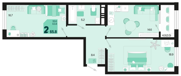 
   Продам 2-комнатную, 65.8 м², Первое место, квартал 1.1, литер 2

. Фото 1.