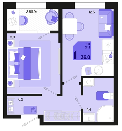 
   Продам 1-комнатную, 36 м², Первое место, квартал 1.3, литер 1

. Фото 1.