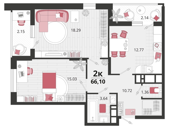 
   Продам 2-комнатную, 66.1 м², Родные просторы, литера 23

. Фото 4.