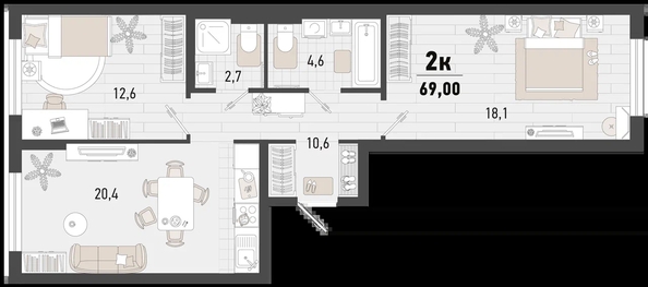 
   Продам 2-комнатную, 69 м², Барса, 3В литер

. Фото 1.