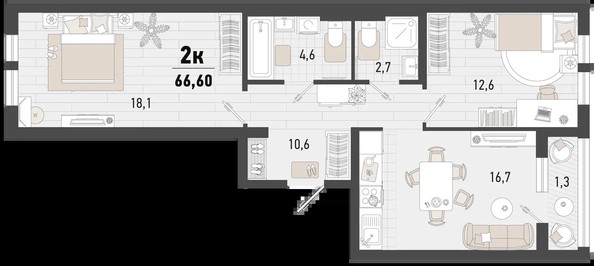 
   Продам 2-комнатную, 66.6 м², Барса, 4В литер

. Фото 1.