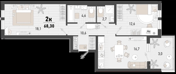 
   Продам 2-комнатную, 68.3 м², Барса, 4В литер

. Фото 1.