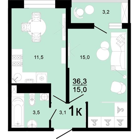
   Продам 1-комнатную, 36.3 м², Горячий, литера 3

. Фото 1.