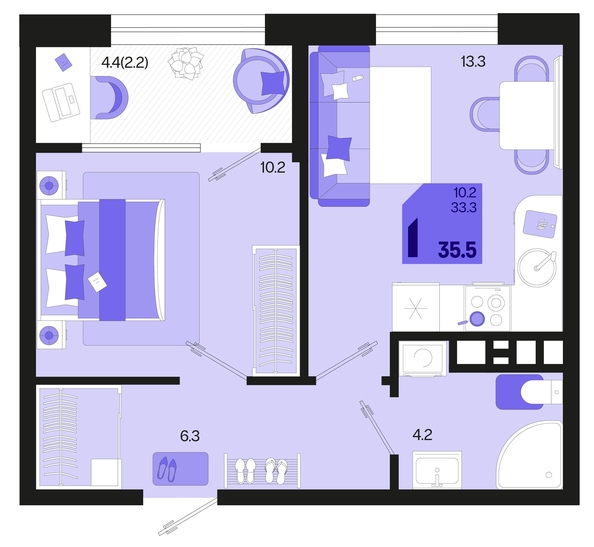 
   Продам 1-комнатную, 35.5 м², Первое место, квартал 1.2, литер 2

. Фото 12.