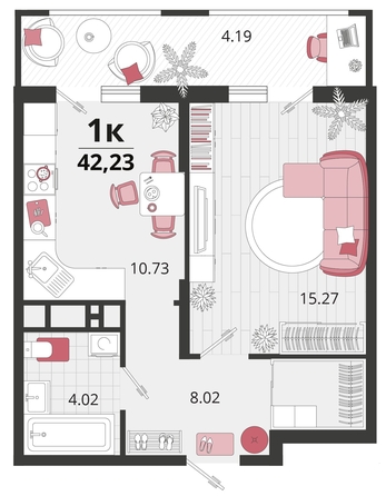 
   Продам 1-комнатную, 42.23 м², Родные просторы, литера 20

. Фото 4.