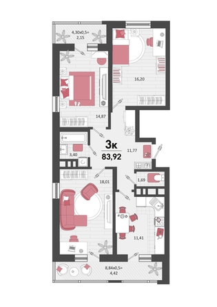 
   Продам 3-комнатную, 83.92 м², Родные просторы, литера 20

. Фото 8.