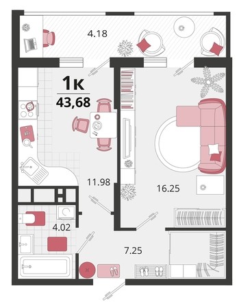 
   Продам 1-комнатную, 43.68 м², Родные просторы, литера 21

. Фото 7.