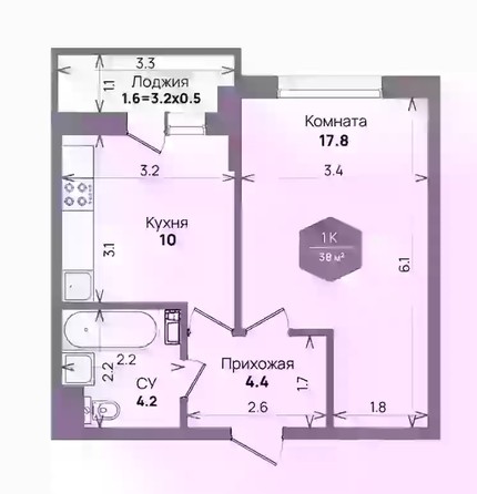 
   Продам 1-комнатную, 38 м², Бауинвест, литера 6.1

. Фото 10.