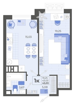 
   Продам 1-комнатную, 43.03 м², Высочество, литера 2

. Фото 4.