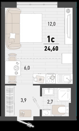 
   Продам 1-комнатную, 24.6 м², Барса, 1В литер

. Фото 2.