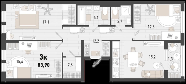 
   Продам 3-комнатную, 83.9 м², Барса, 3В литер

. Фото 1.