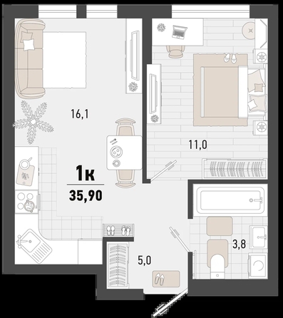 
   Продам 1-комнатную, 35.9 м², Барса, 3В литер

. Фото 2.