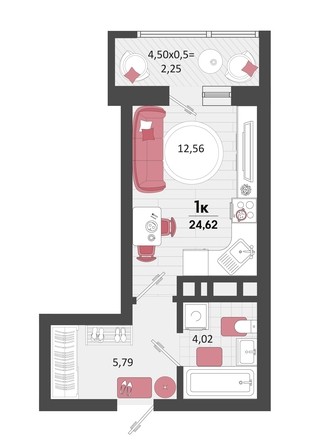 
   Продам 1-комнатную, 24.62 м², Родные просторы, литера 20

. Фото 4.