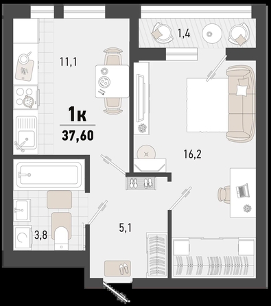 
   Продам 1-комнатную, 37.6 м², Барса, 4В литер

. Фото 1.