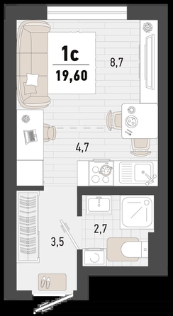 
   Продам 1-комнатную, 19.6 м², Барса, 3В литер

. Фото 2.