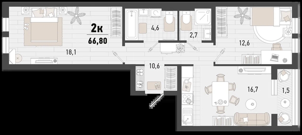 
   Продам 2-комнатную, 66.8 м², Барса, 4В литер

. Фото 1.