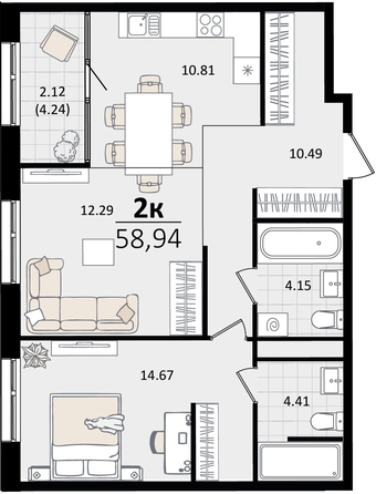 
   Продам 2-комнатную, 58.94 м², Патрики, литер 2

. Фото 8.